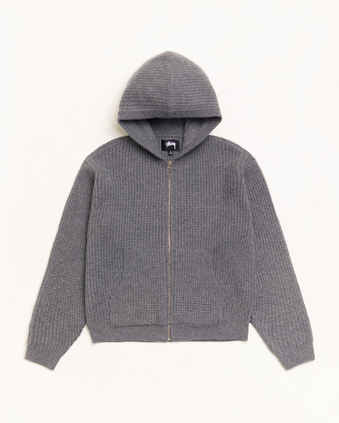 Waffle Cashmere Zip Hood Unisex Long Sleeve In Charcoal