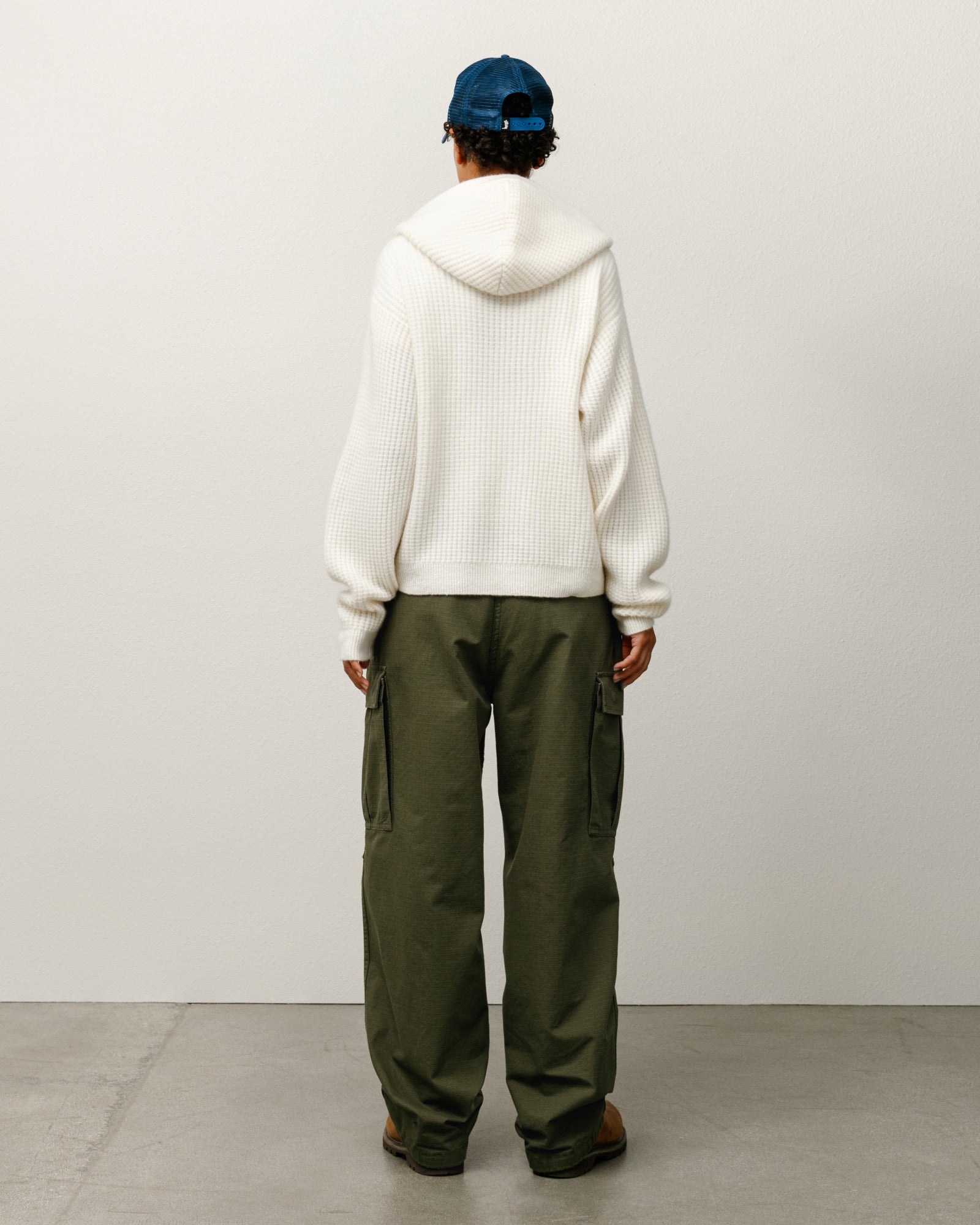 Waffle Cashmere Zip Hood Mens Long Sleeve In Ivory