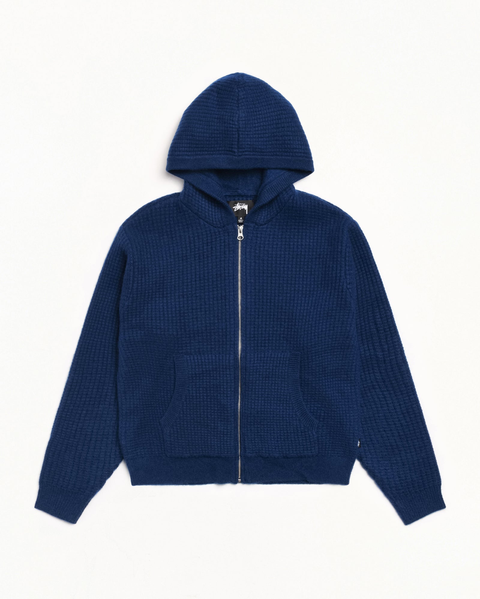 Waffle Cashmere Zip Hood Mens Long Sleeve In Navy