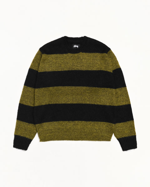 Big Stripe Crew Mens Long Sleeve In Dark Olive