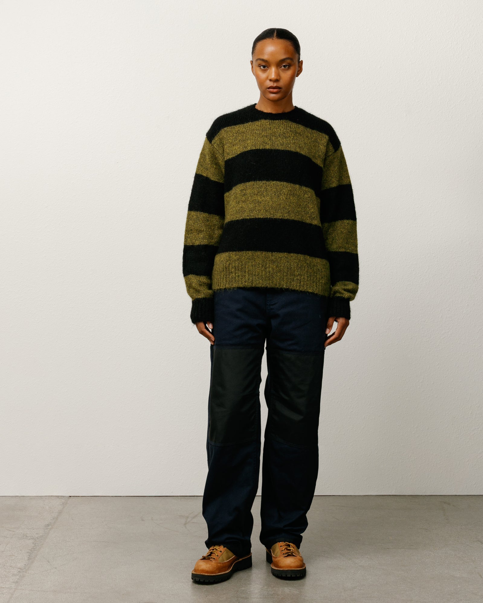 Big Stripe Crew – Dark Olive | Sweaters & Knits | Stüssy Europe