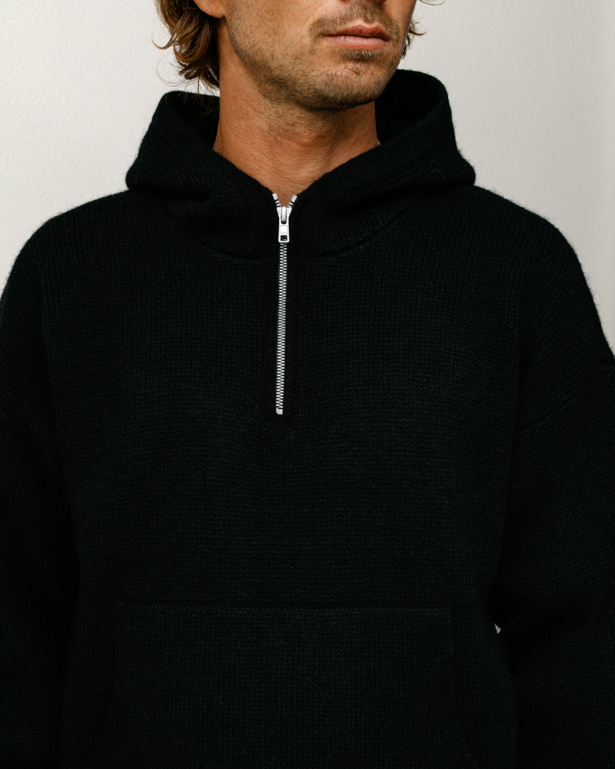 Quarter Zip Knit Hoodie – Black | Tops & Knits | Stüssy Europe