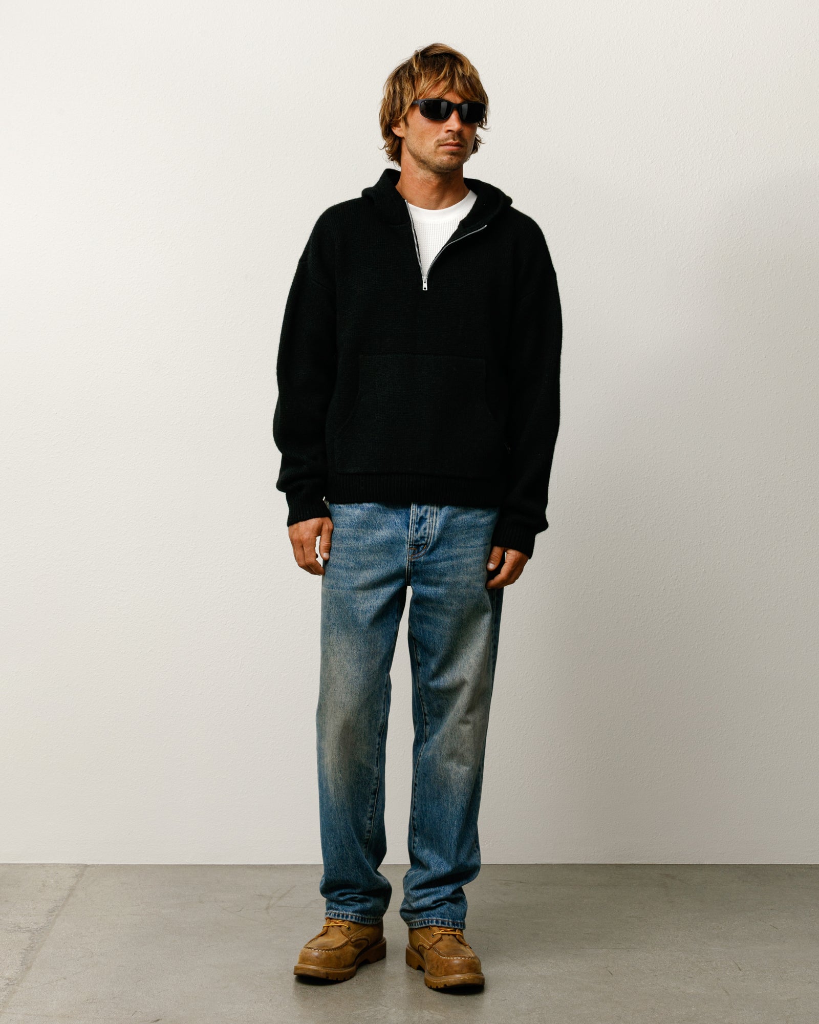 Quarter Zip Knit Hoodie – Black | Tops & Knits | Stüssy Europe