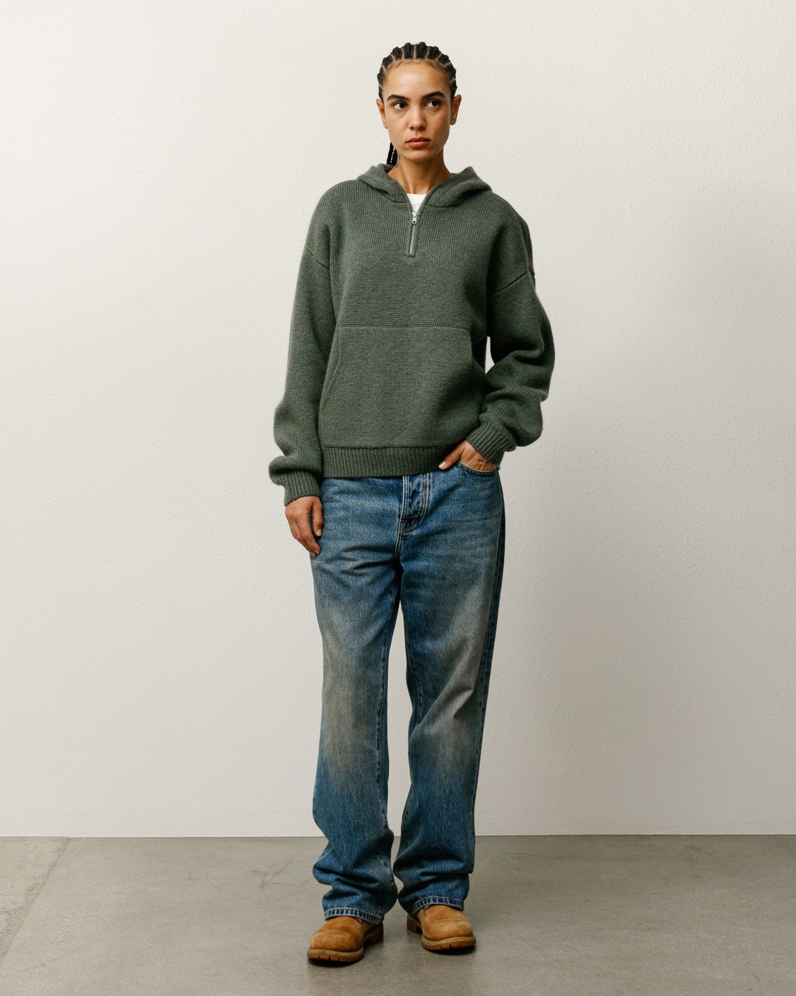 Quarter Zip Knit Hoodie – Green | Tops & Knits | Stüssy Europe