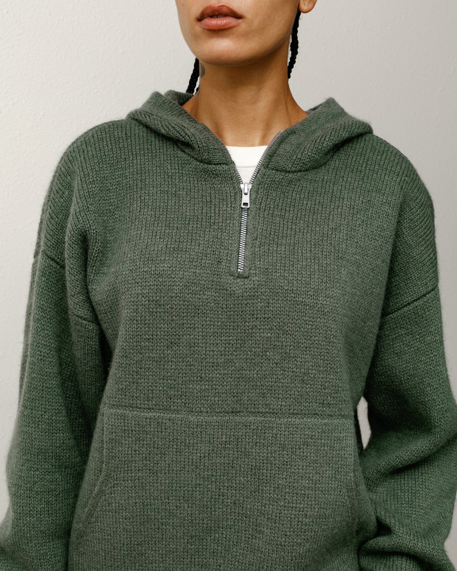 Quarter Zip Knit Hoodie – Green | Tops & Knits | Stüssy Europe