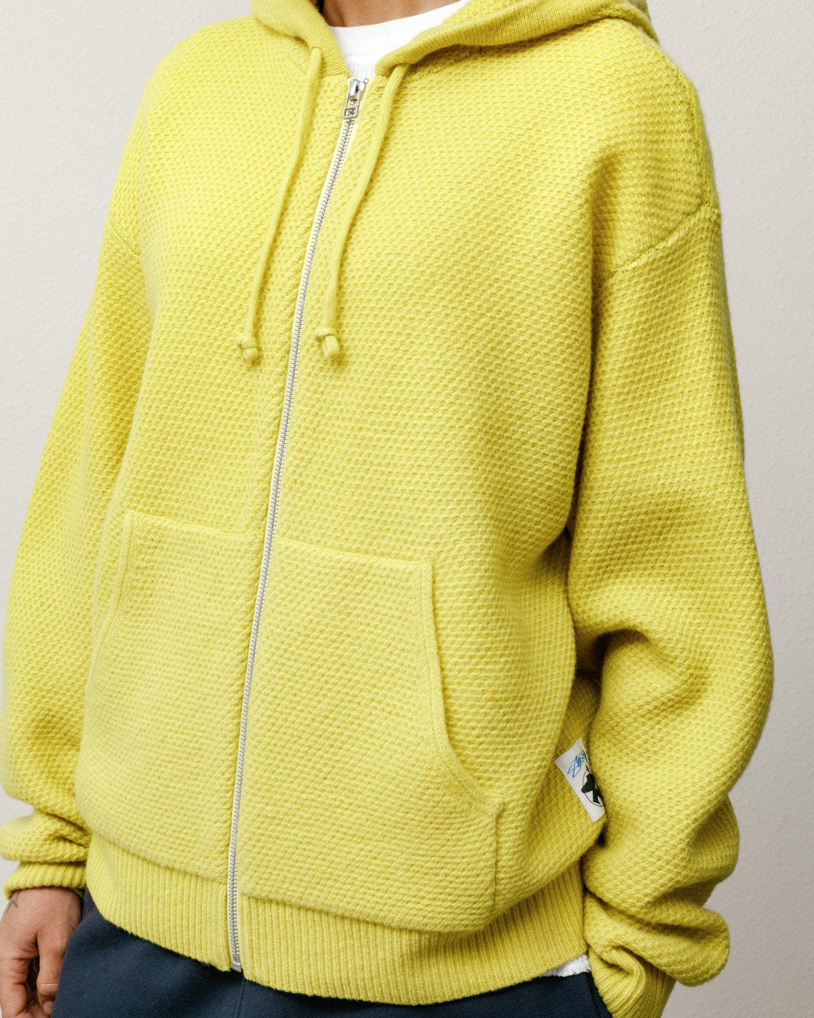 Textured Zip Hooded Sweater Mens Long Sleeve In Yellow