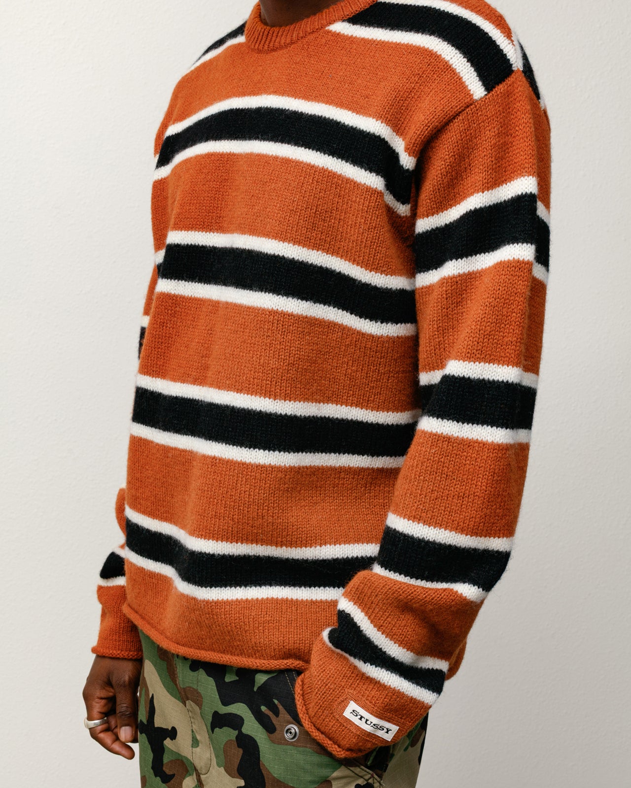 Striped Wool Sweater Mens Long Sleeve In Umber
