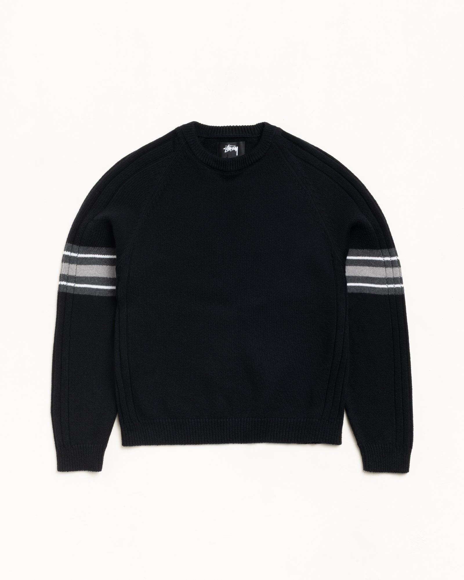 Stripe Raglan Crew Mens Long Sleeve In Black