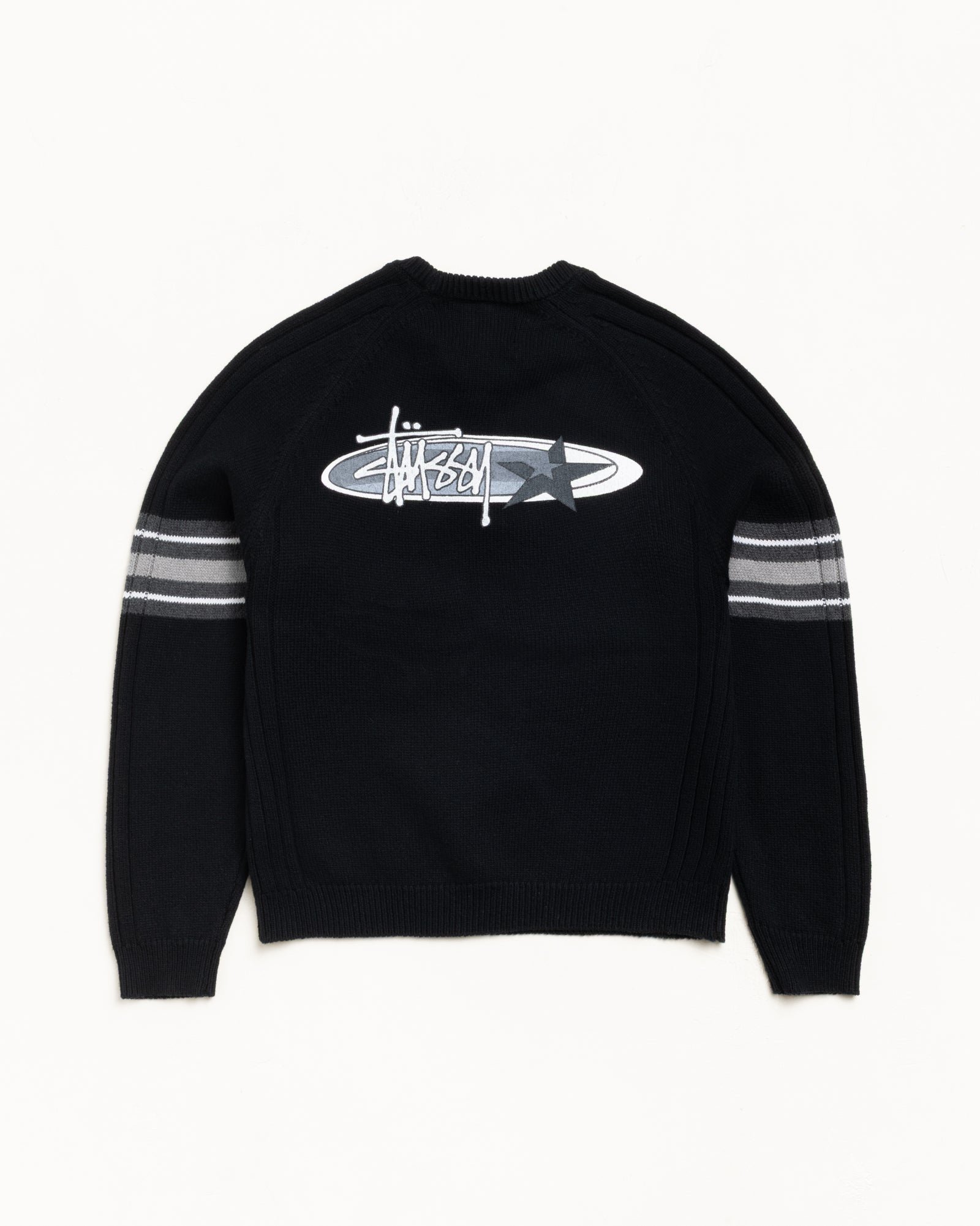 Stripe Raglan Crew – Black | Tops & Knits | Stüssy Europe