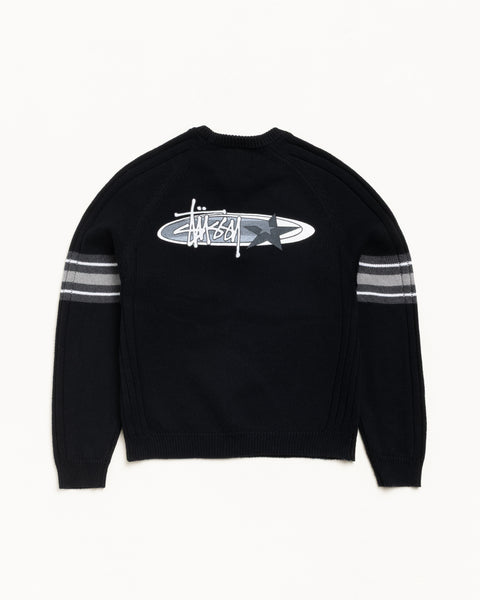 Stripe Raglan Crew Mens Long Sleeve In Black