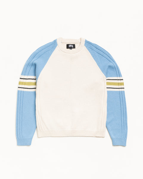 Stripe Raglan Crew Mens Long Sleeve In Blue