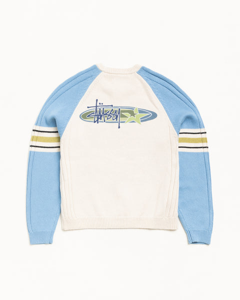 Stripe Raglan Crew Mens Long Sleeve In Blue