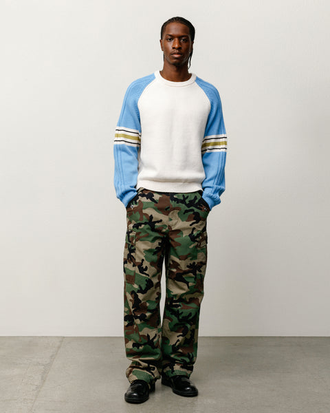 Stripe Raglan Crew Mens Long Sleeve In Blue