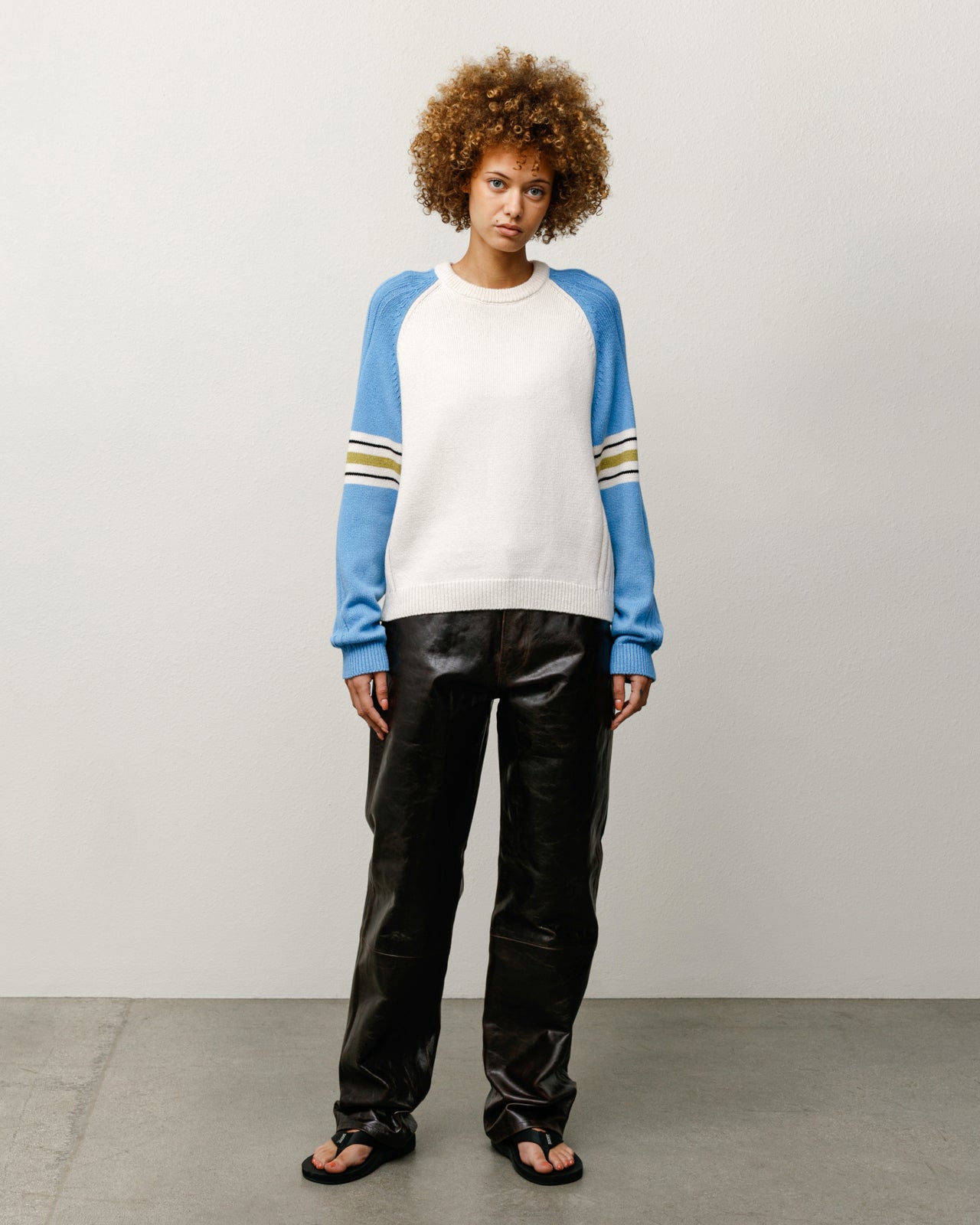 Stripe Raglan Crew Mens Long Sleeve In Blue