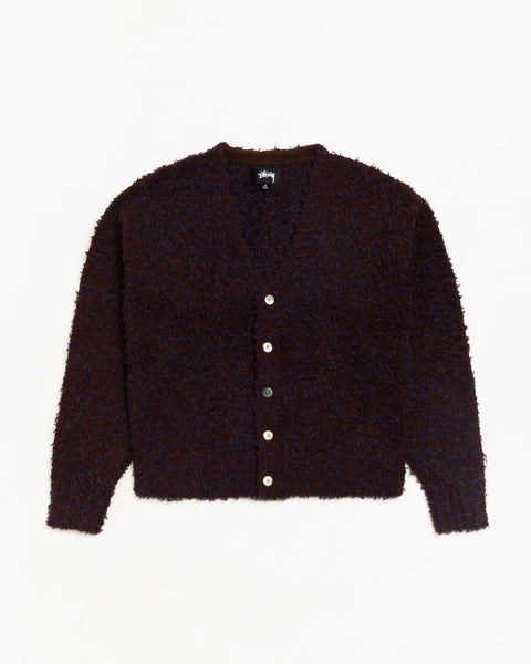 Textured Cardigan Unisex Long Sleeve In Navy Brown
