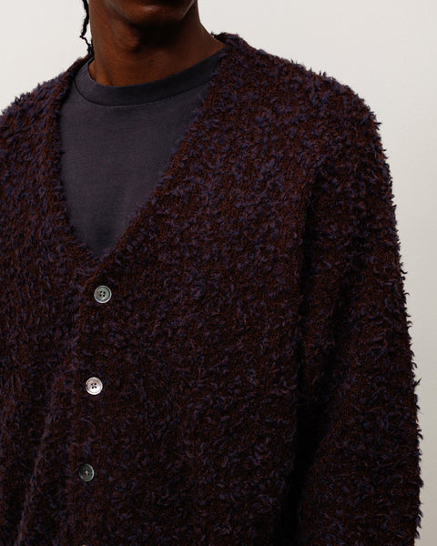 Textured Cardigan Unisex Long Sleeve In Navy Brown