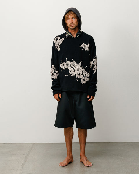 Floral Roll Neck Sweater Unisex Long Sleeve In Black