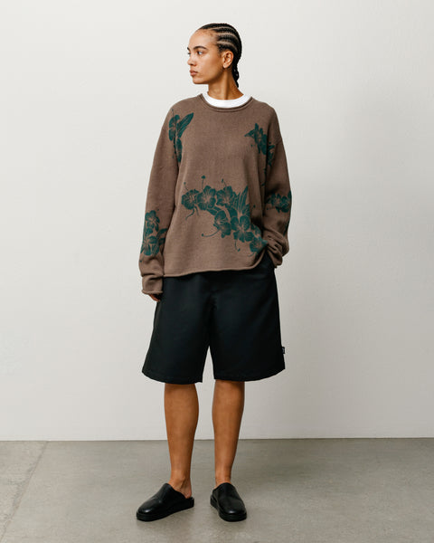 Brown Floral Roll Neck Sweater Unisex Long Sleeve