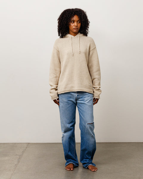 Beach Hooded Sweater Unisex Long Sleeve In Oatmeal
