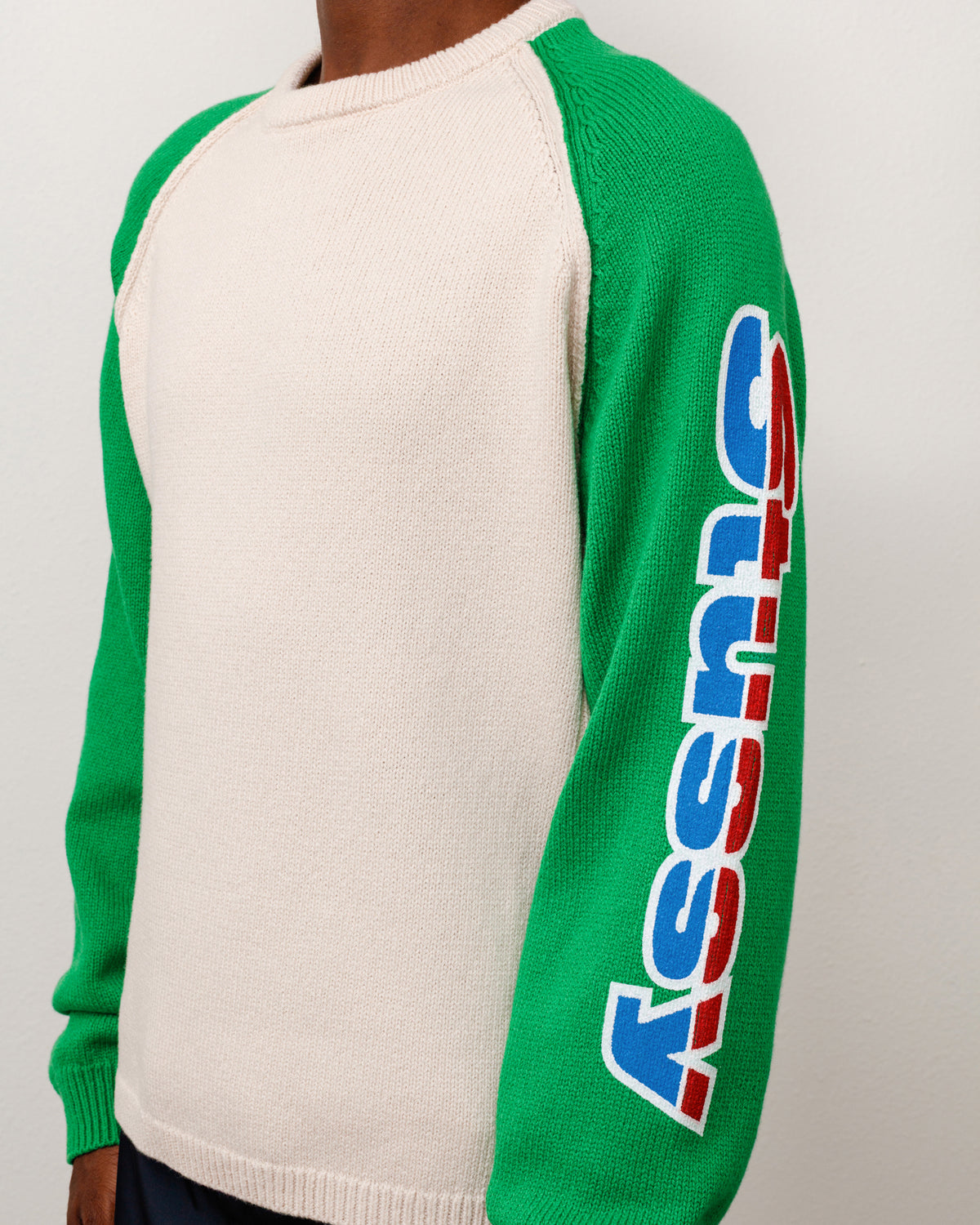 Two Tone Raglan Sweater Unisex Long Sleeve In Natural