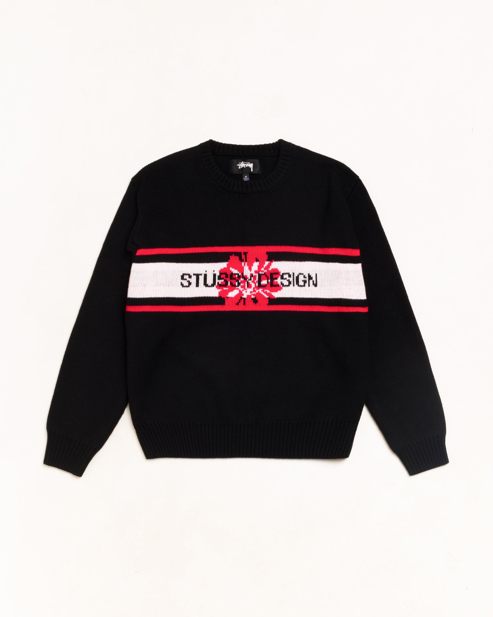 Striped Hibiscus Sweater Unisex Long Sleeve In Black | hero:main:collection:new-arrivals,shirts,tops-shirts,all,tees,outerwear,denim,knits,accessories,sunglasses,hoodies,sweats,mens-hoodies-sweatshirts,shorts,pants,bottoms,crew-sweats,zip-ups,swim,sweatpants,graphics,lazy-tees,swim,basic-9twenty,button-ups,shorts,cargos,denim-jeans,bottoms,bags,belts,wearables,gear,footwear,button-ups,basic-tops,jerseys,big-ol,classics,slim,jackets,all, | product-card-slider