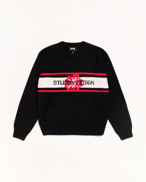 Striped Hibiscus Sweater Unisex Long Sleeve In Black