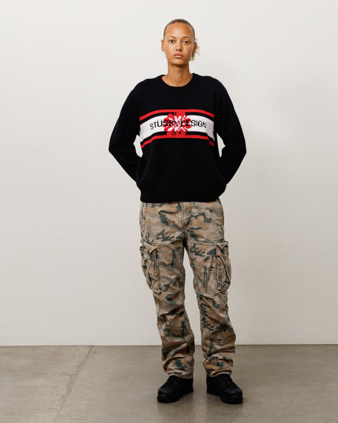 Striped Hibiscus Sweater Unisex Long Sleeve In Black