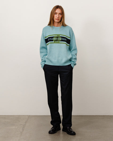 Striped Hibiscus Sweater Unisex Long Sleeve In Dusty Blue