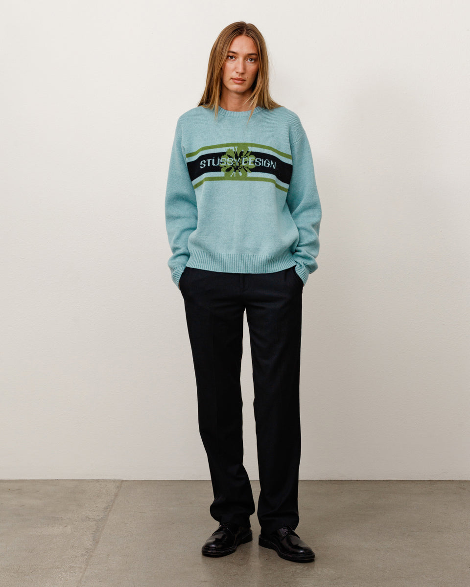 Striped Hibiscus Sweater Unisex Long Sleeve In Dusty Blue