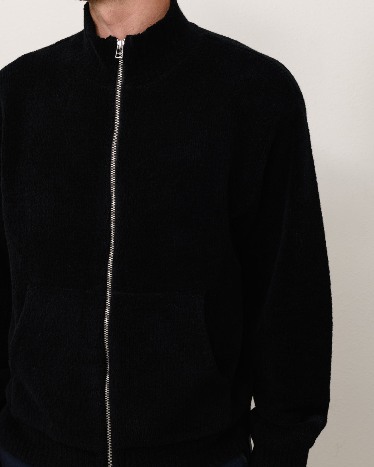 Wool Cashmere Zip Sweater Unisex Long Sleeve In Black