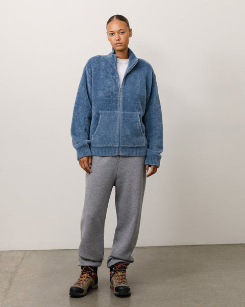 Wool Cashmere Zip Sweater Unisex Long Sleeve In Blue