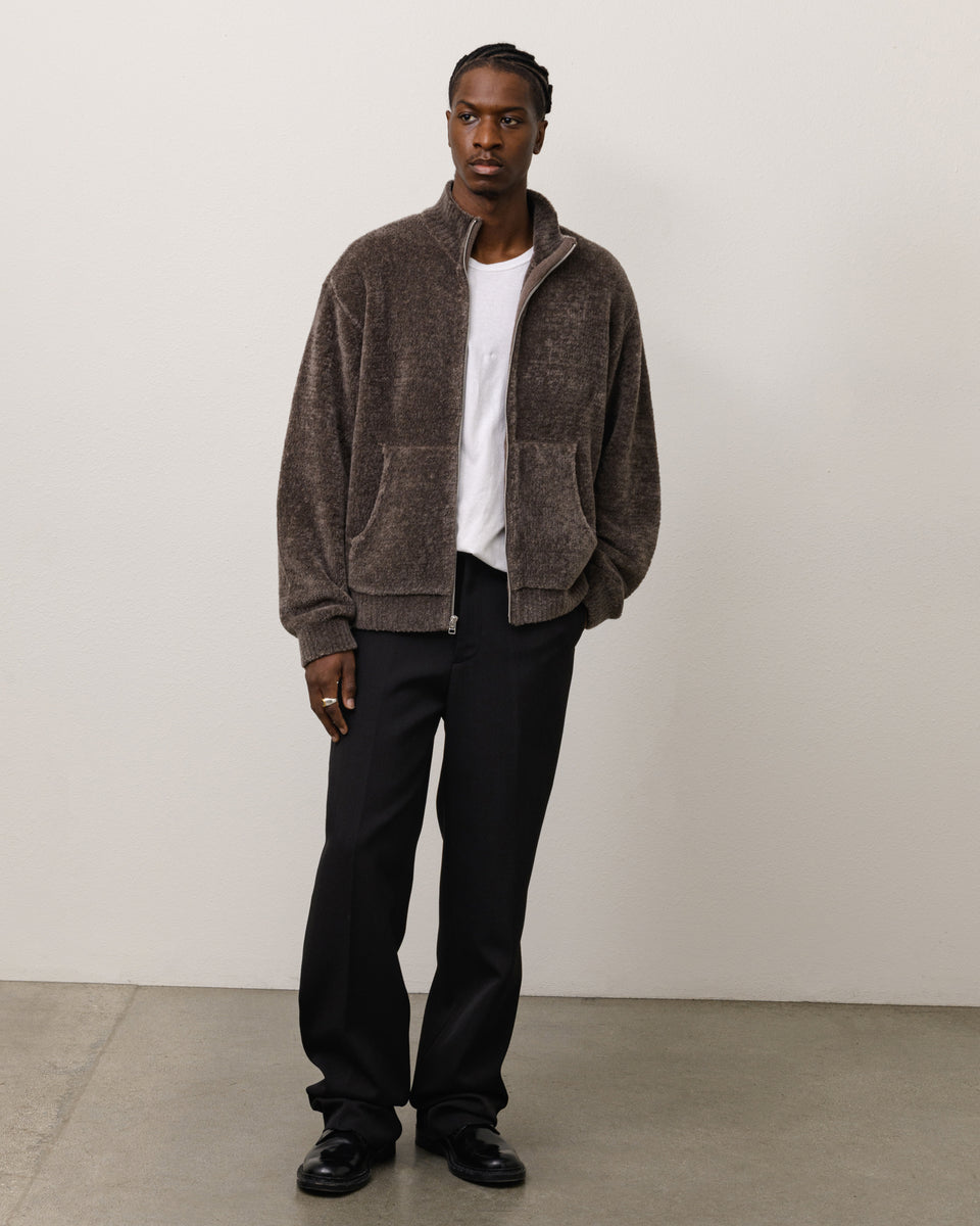 Wool Cashmere Zip Sweater Unisex Long Sleeve In Brown