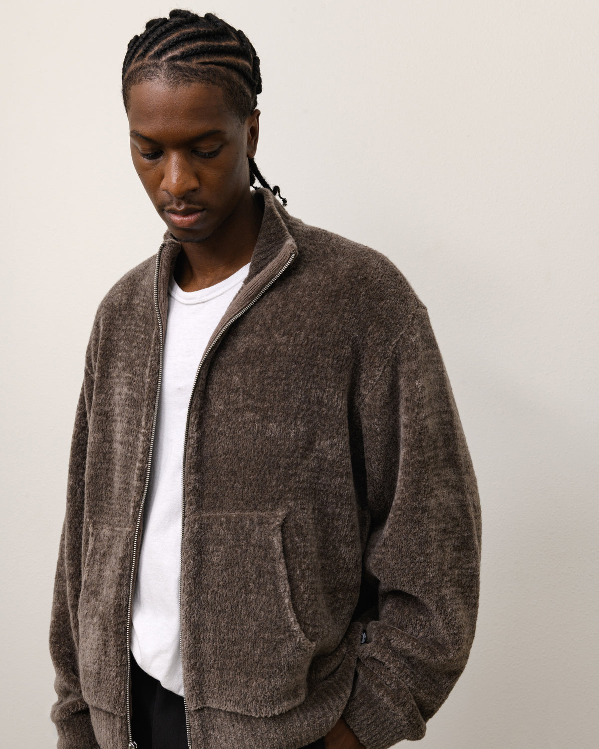 Wool Cashmere Zip Sweater Unisex Long Sleeve In Brown