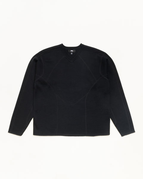 Wave Knit Sweater Unisex Long Sleeve In Black