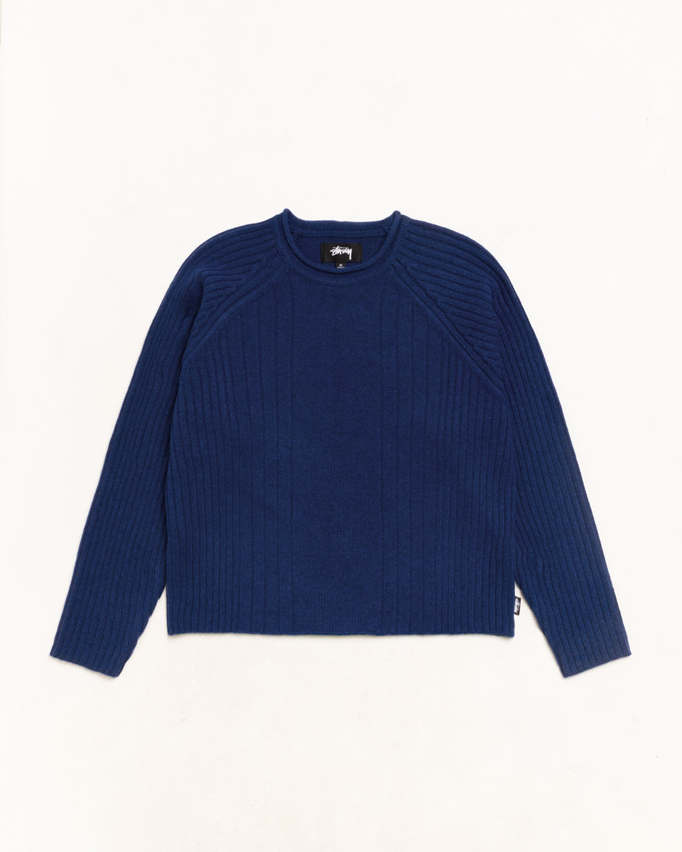 Merino Roll Neck Sweater Unisex Long Sleeve In Blue