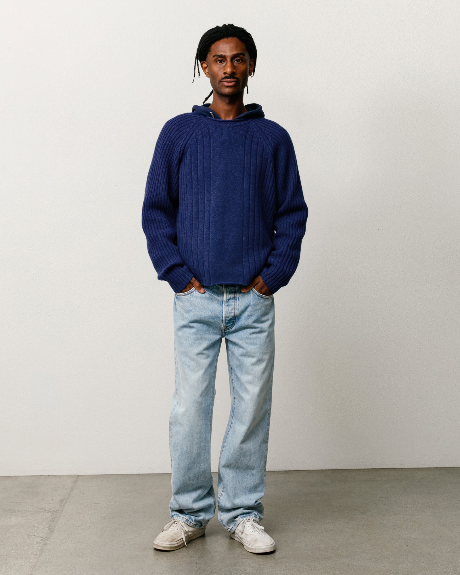 Merino Roll Neck Sweater Unisex Long Sleeve In Blue