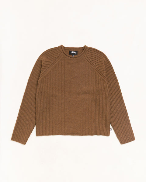 Merino Roll Neck Sweater Unisex Long Sleeve In Brown