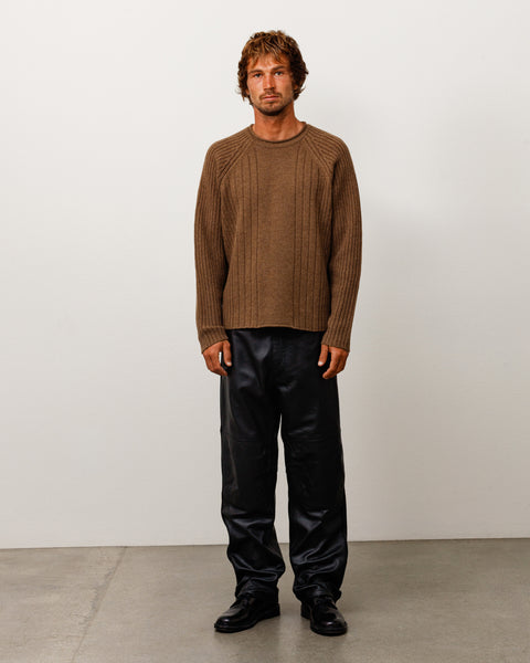 Merino Roll Neck Sweater Unisex Long Sleeve In Brown