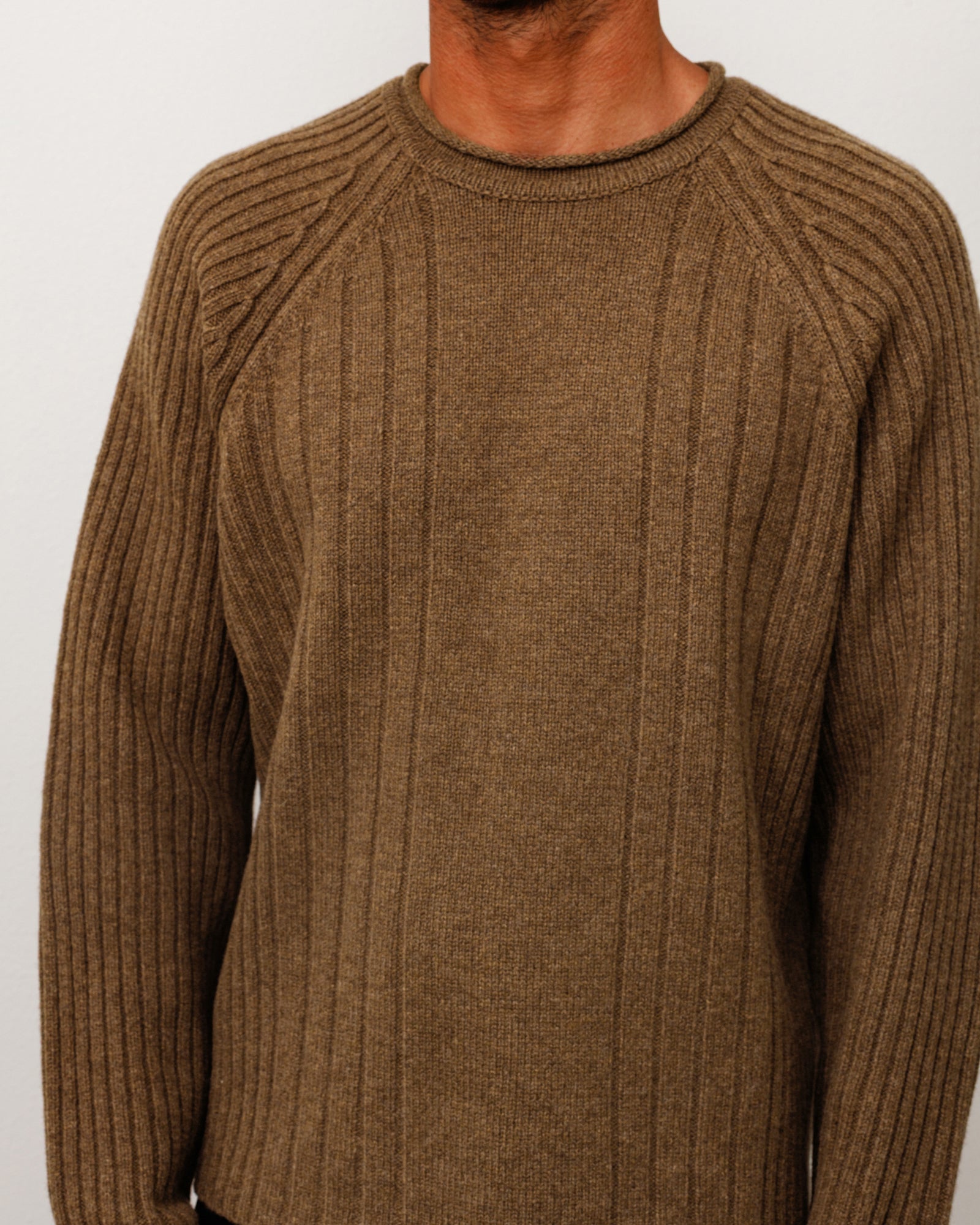 Merino Roll Neck Sweater Unisex Long Sleeve In Brown