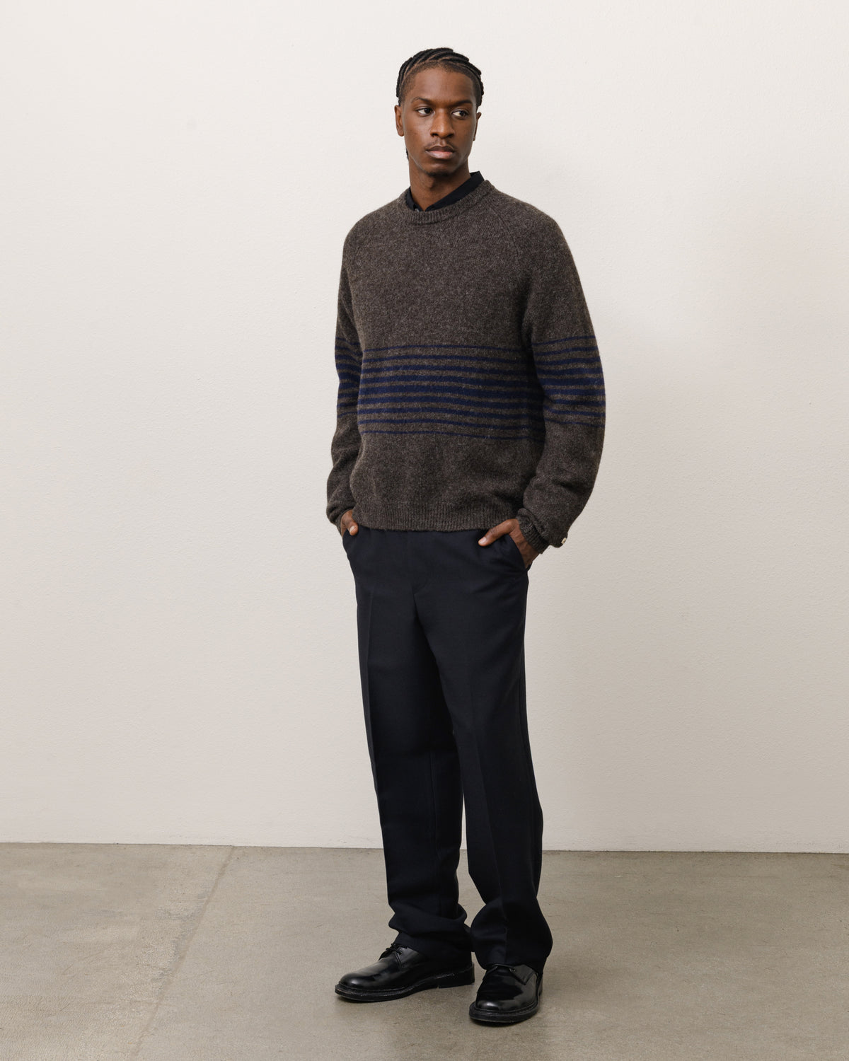 Shadow Stripe Raglan Sweater Unisex Long Sleeve In Dark Brown