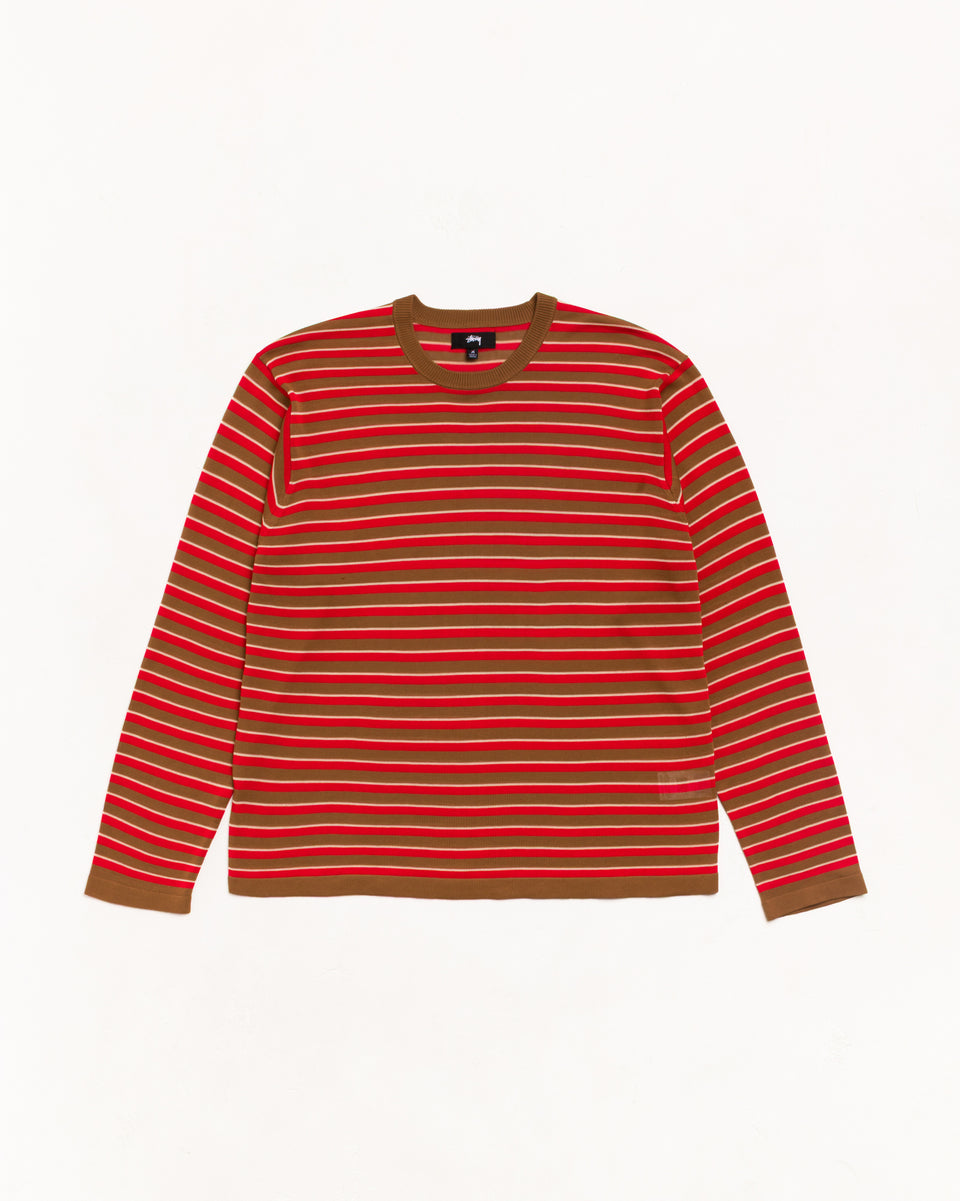 Lightweight Stripe Sweater Unisex Long Sleeve In Red