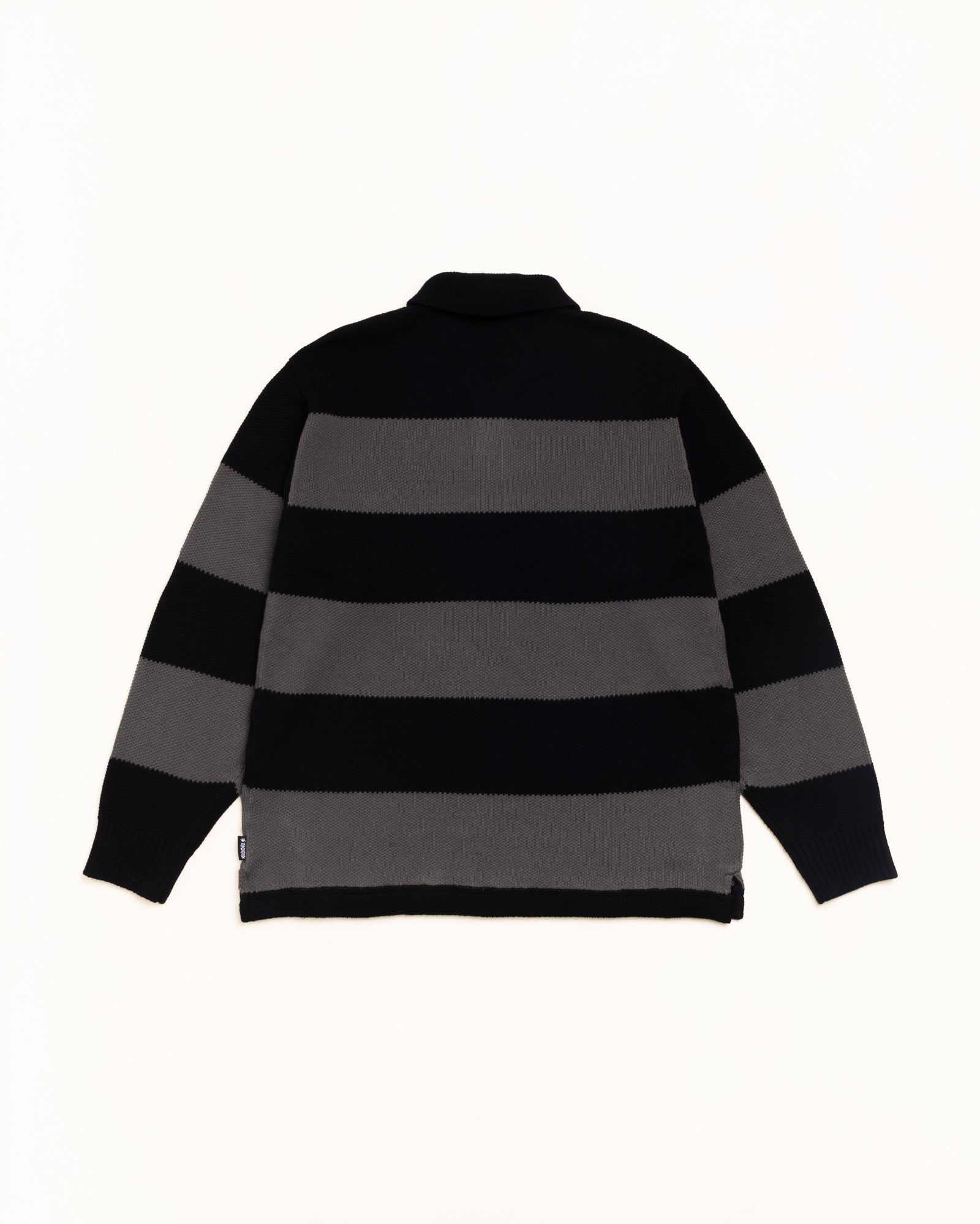 Pique Knit Stripe Rugby Unisex Long Sleeve In Black