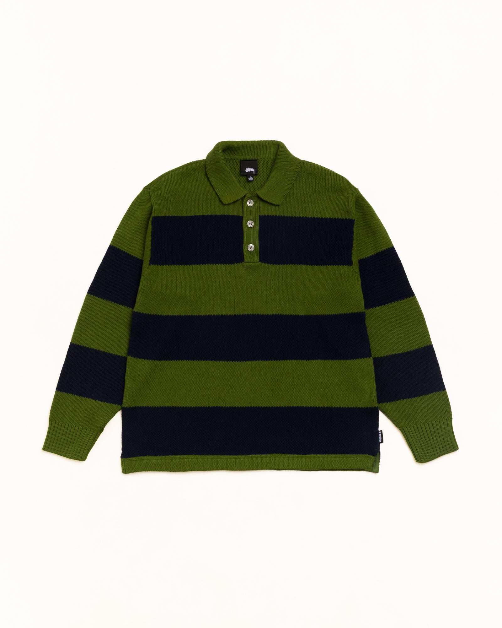 Pique Knit Stripe Rugby Unisex Long Sleeve In Olive | hero:main:collection:new-arrivals,shirts,tops-shirts,all,tees,outerwear,denim,knits,accessories,sunglasses,hoodies,sweats,mens-hoodies-sweatshirts,shorts,pants,bottoms,crew-sweats,zip-ups,swim,sweatpants,graphics,lazy-tees,swim,basic-9twenty,button-ups,shorts,cargos,denim-jeans,bottoms,bags,belts,wearables,gear,footwear,button-ups,basic-tops,jerseys,big-ol,classics,slim,jackets,all, | product-card-slider