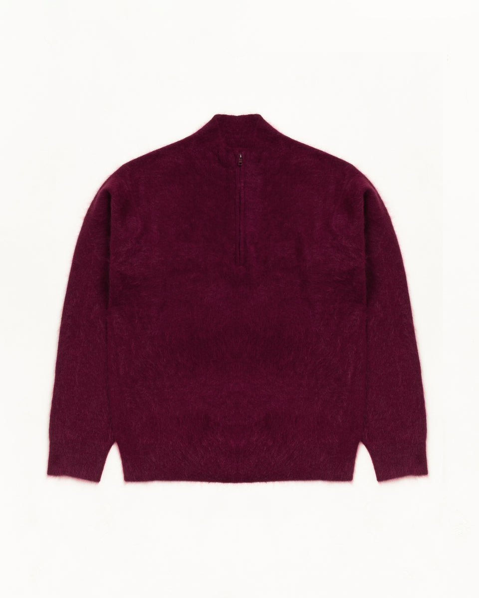 Brushed Cashmere Quarterzip Unisex Long Sleeve In Burgundy