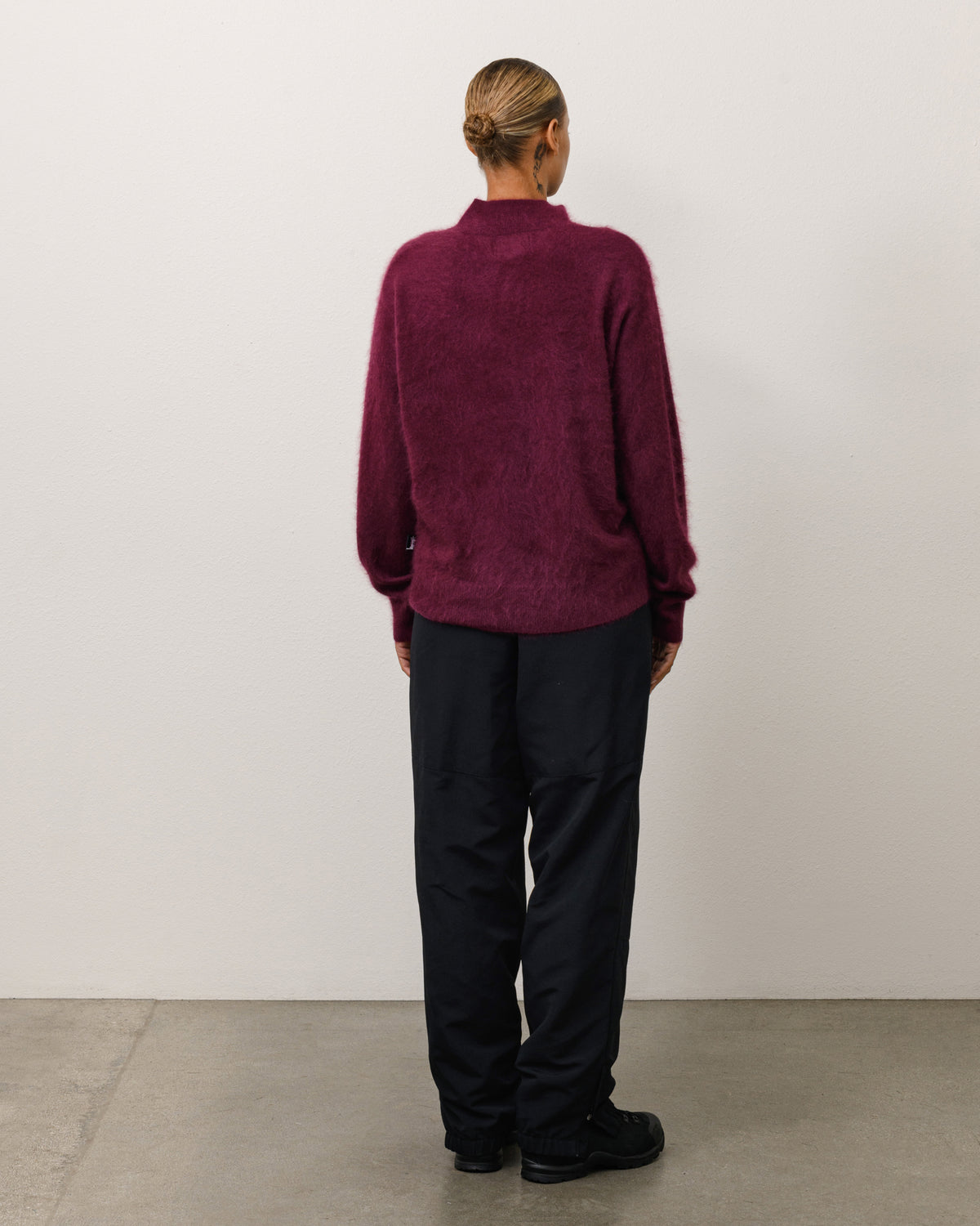 Brushed Cashmere Quarterzip Unisex Long Sleeve In Burgundy
