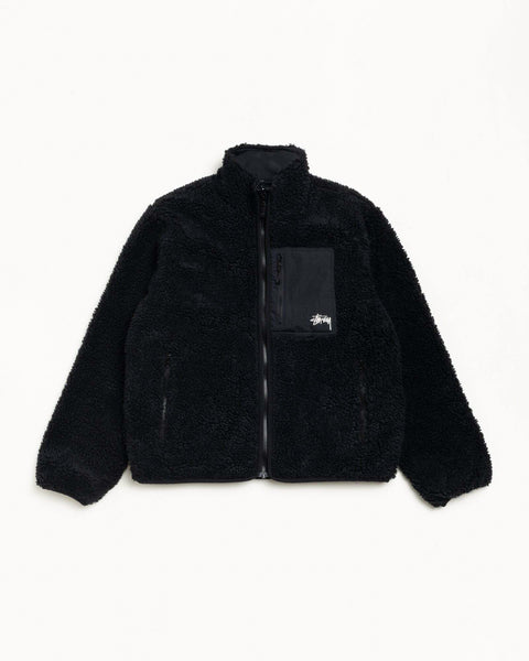 Sherpa Reversible Jacket Unisex Long Sleeve In Black