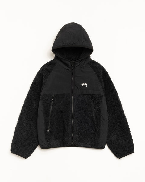 Sherpa Paneled Hooded Jacket Mens Long Sleeve In Black