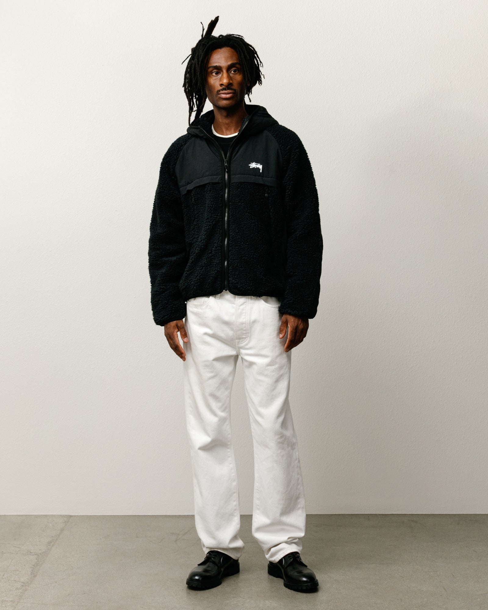 Sherpa Paneled Hooded Jacket – Black | Outerwear | Stüssy Europe