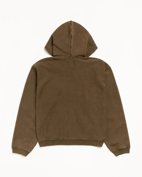 Faded Graphic Zip Hood Unisex Long Sleeve In Olive