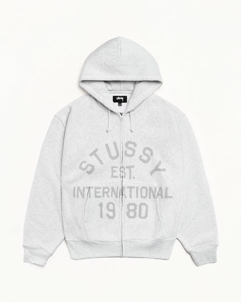 Stussy Est Printed Zip Hood Mens Long Sleeve In Ash Heather